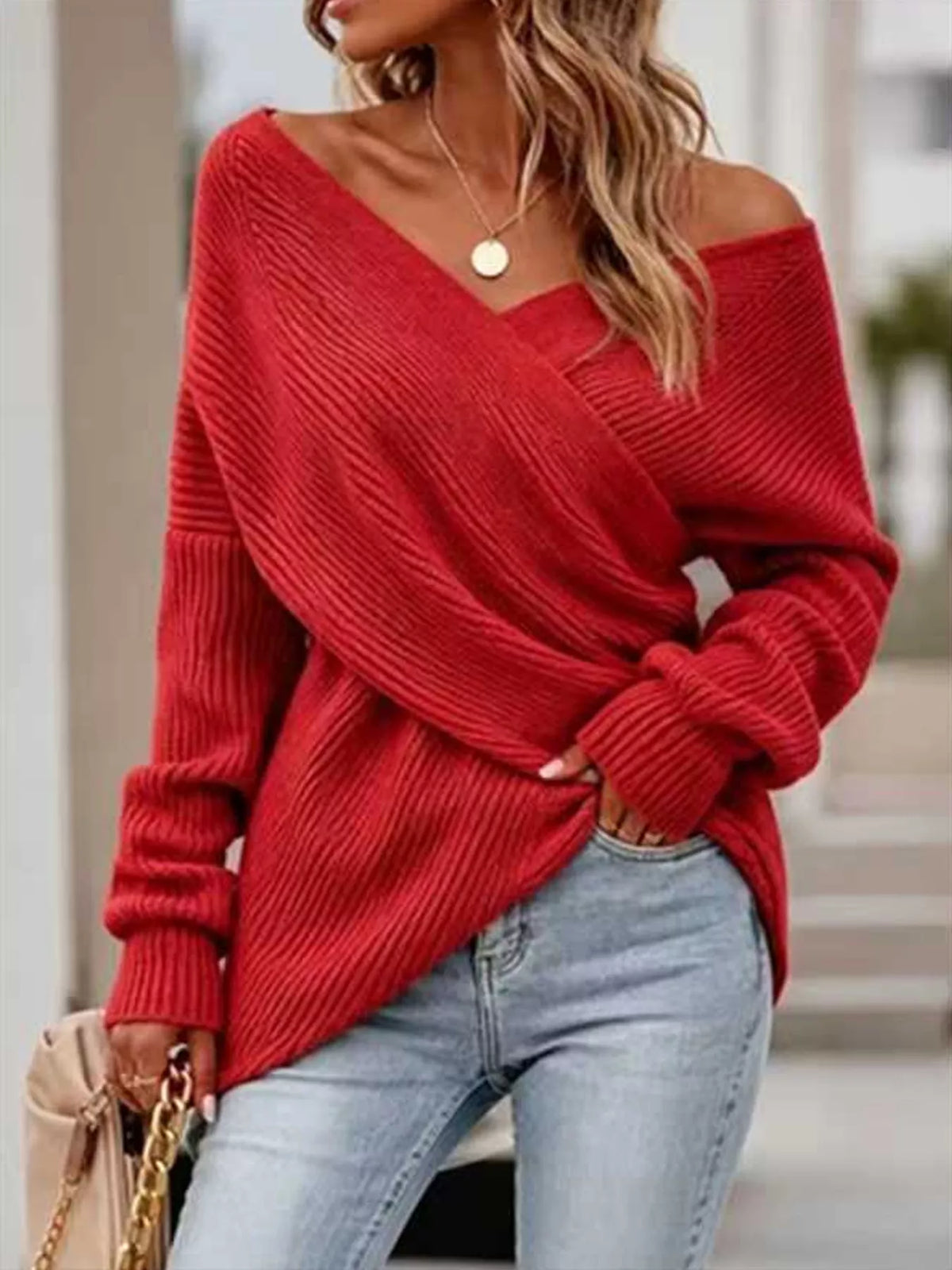 Crisscross Ribbed Knit Long Sleeve Sweater - Draped in Grace