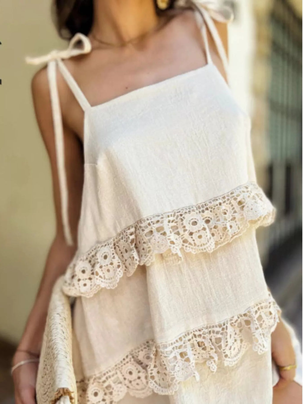 Lace Trim Spaghetti Strap Dress - Draped in Grace