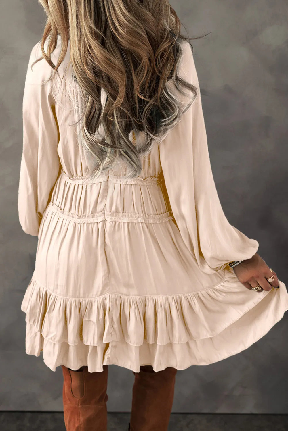 Frill Ruffled V-Neck Long Sleeve Mini Dress - Draped in Grace