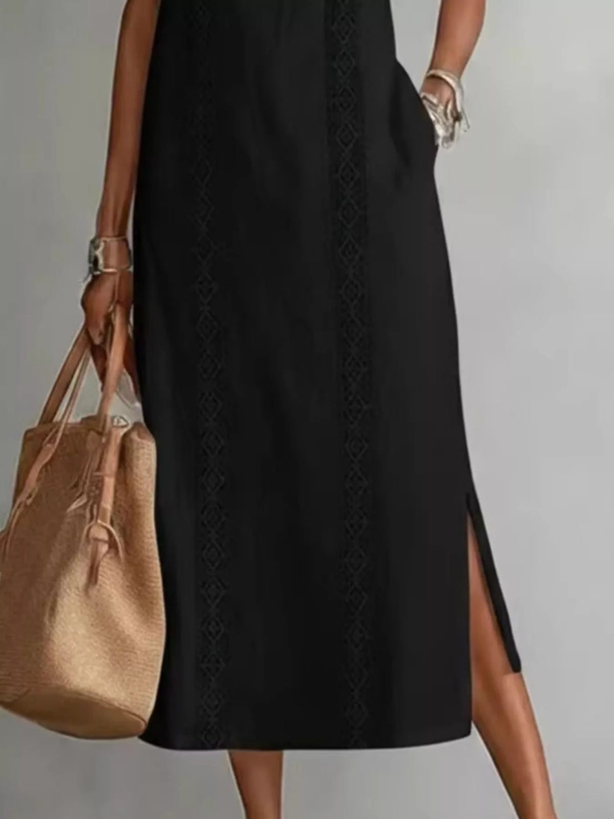 Full Size Sleeveless Lace Trim Midi Dress Plus Size - Draped in Grace