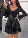 Polka Dot Lace Trimmed V-Neck Mini Dress - Draped in Grace