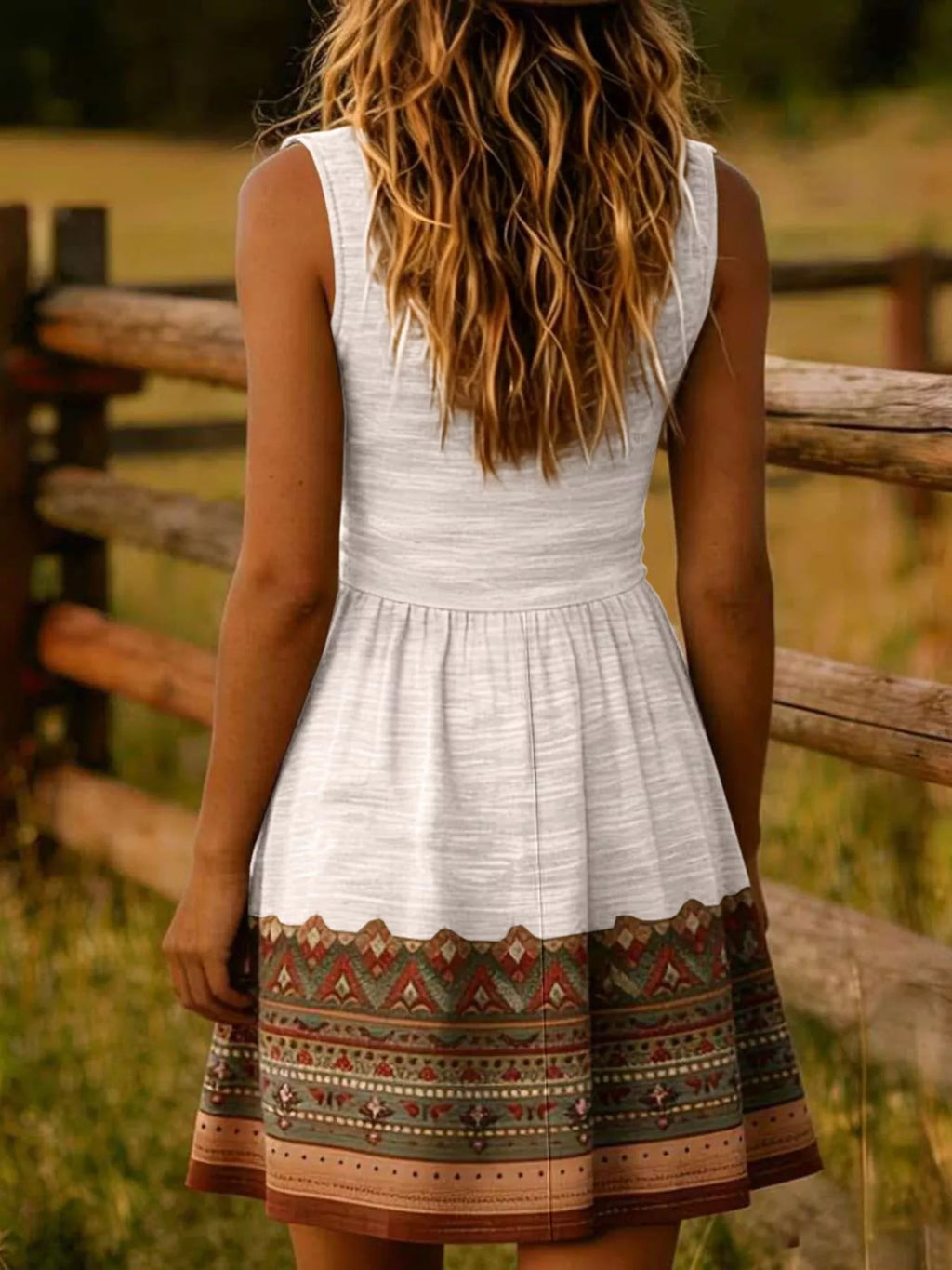 Bohemian Print Sleeveless Mini Dress - Draped in Grace