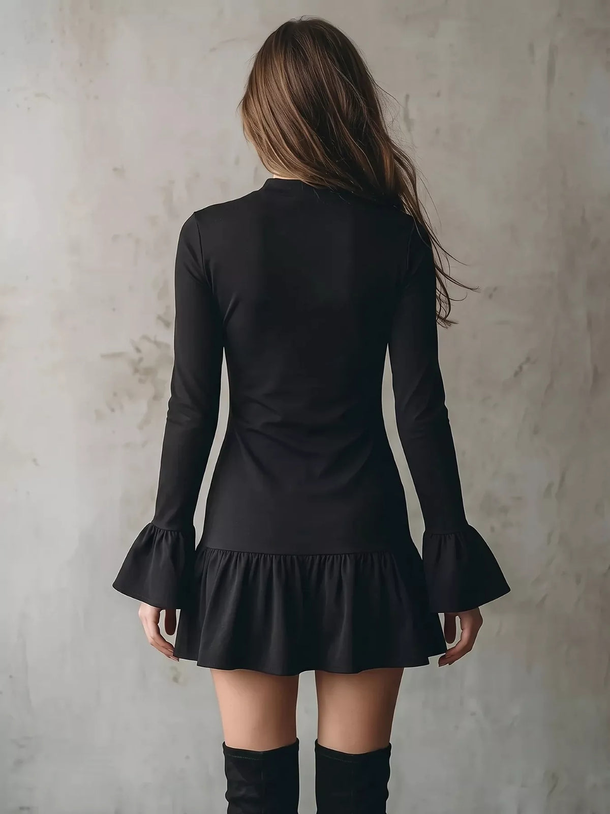 Long-Sleeve Ruffle Hem Mini Dress - Draped in Grace