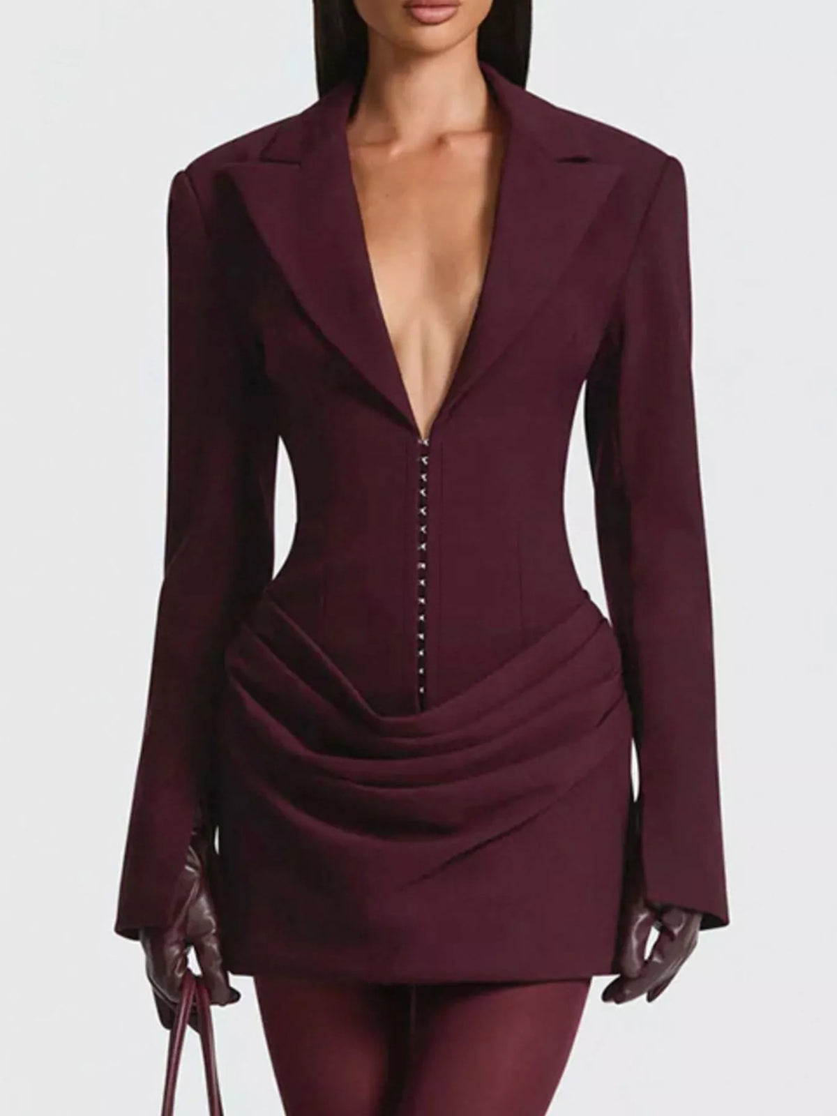 Full Size Blazer-Style Long Sleeve Mini Dress Plus Size - Draped in Grace