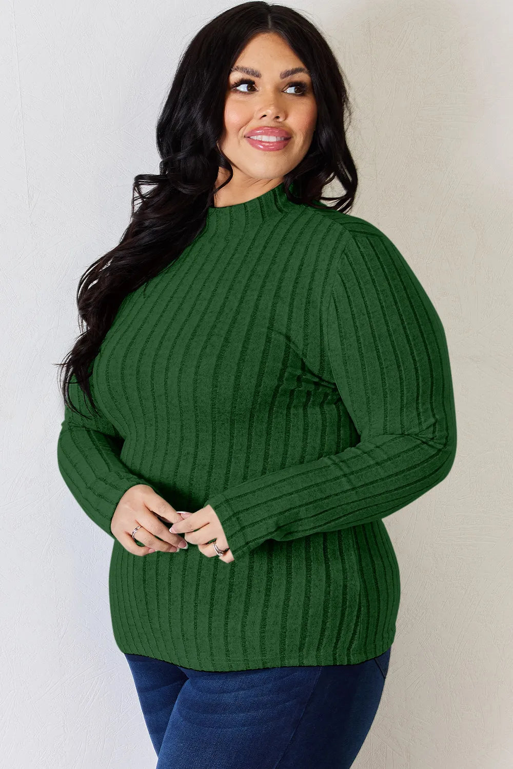 Basic Bae Full Size Ribbed Mock Neck Long Sleeve T-Shirt - Draped in Grace