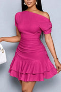 One-Shoulder Ruffle Hem Mini Dress - Draped in Grace