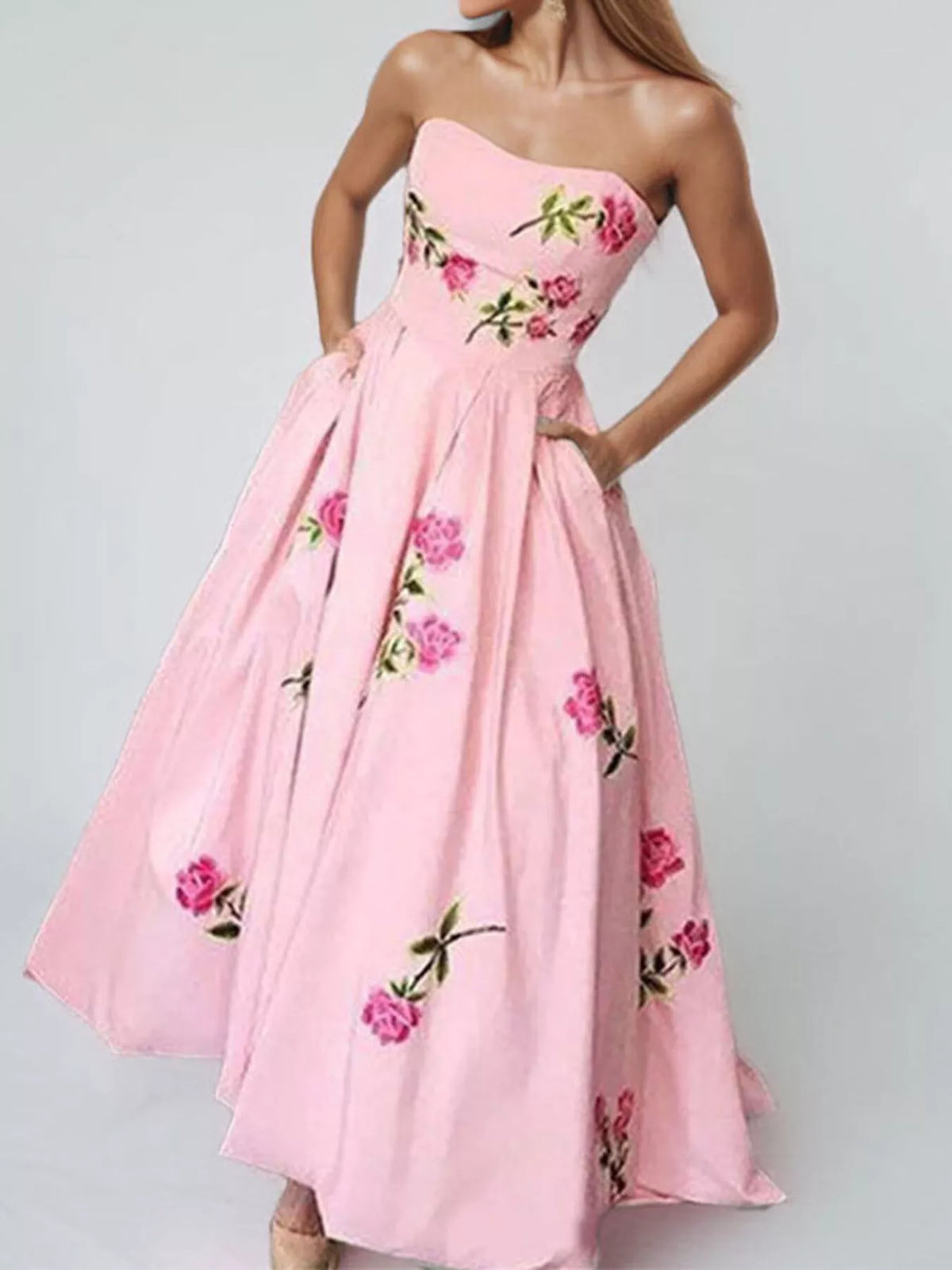 Floral Print Tube Maxi Dress - Draped in Grace