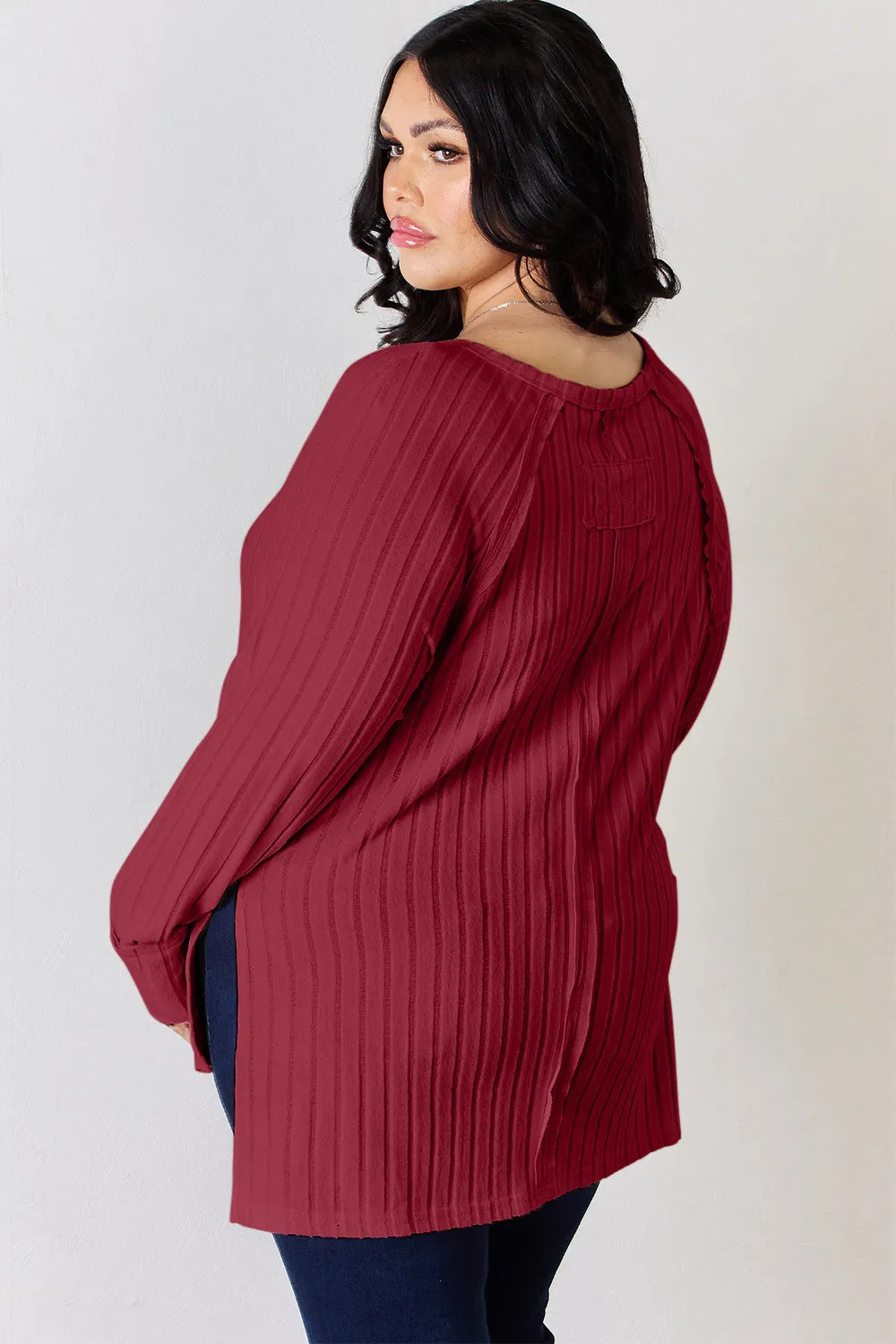 Basic Bae Full Size Ribbed Round Neck Slit T-Shirt - Draped in Grace
