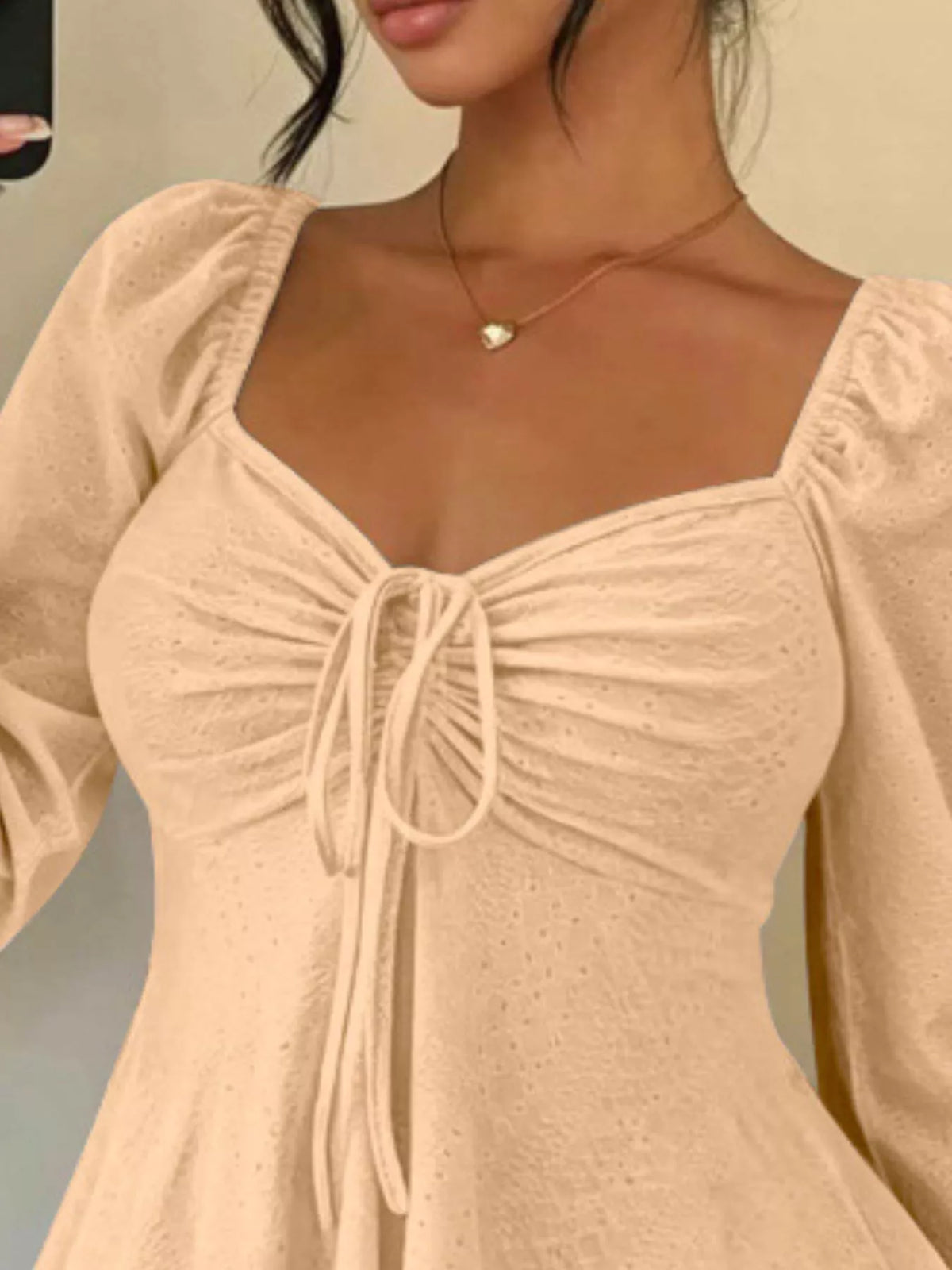 Ruched Sweetheart Neck Long Sleeve Top - Draped in Grace