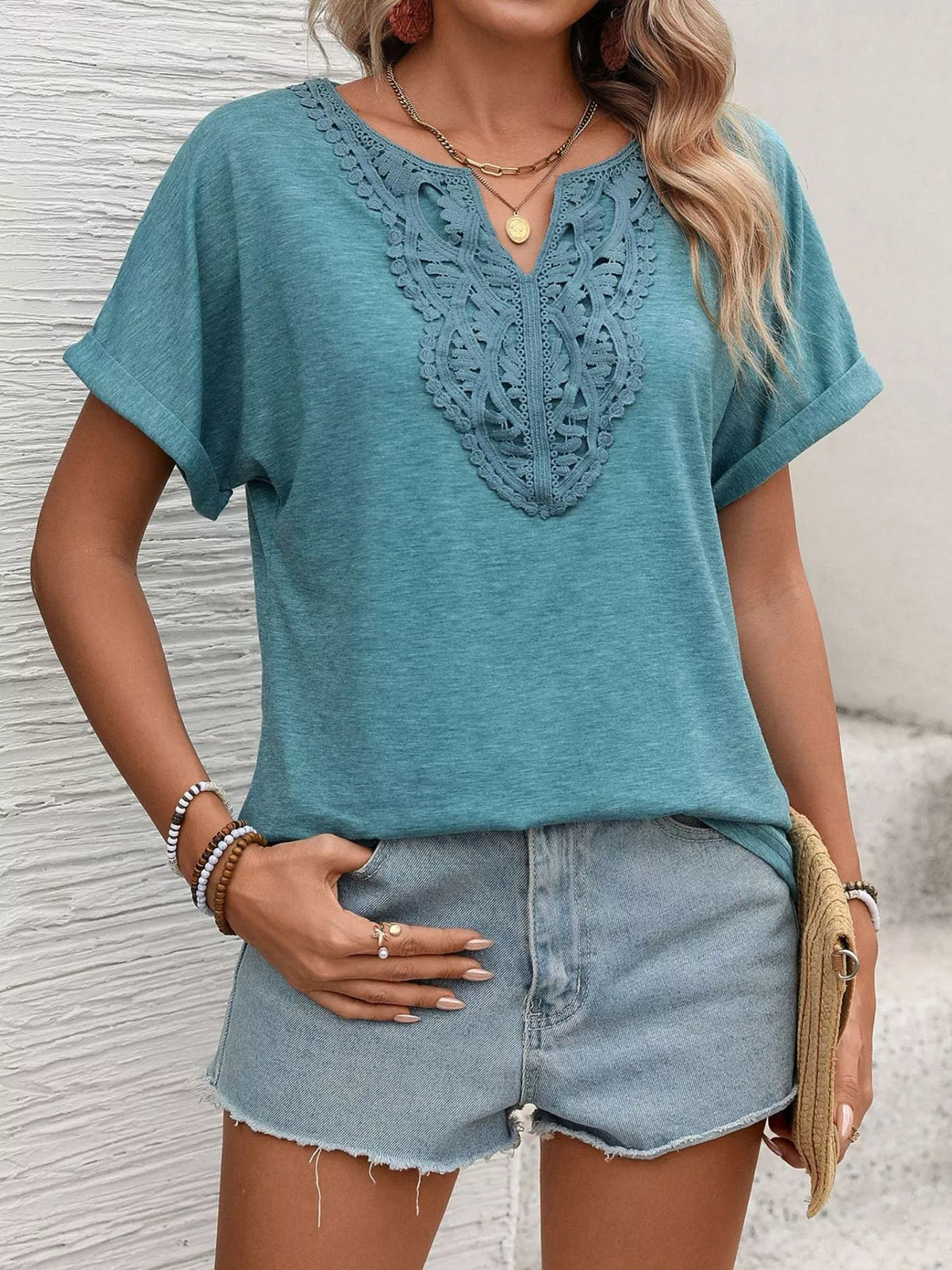 Lace Trim Short Sleeve T-Shirt - Draped in Grace