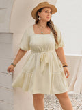 Plus Size Lace Detail Square Neck Puff Sleeve Mini Dress - Draped in Grace