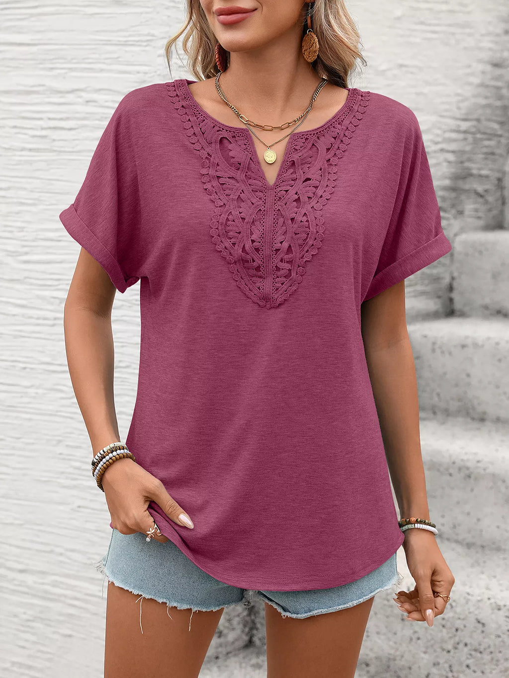 Lace Trim Short Sleeve T-Shirt - Draped in Grace