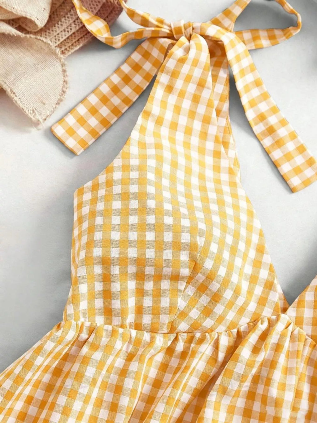 Gingham Tie-Shoulder Mini Dress - Draped in Grace