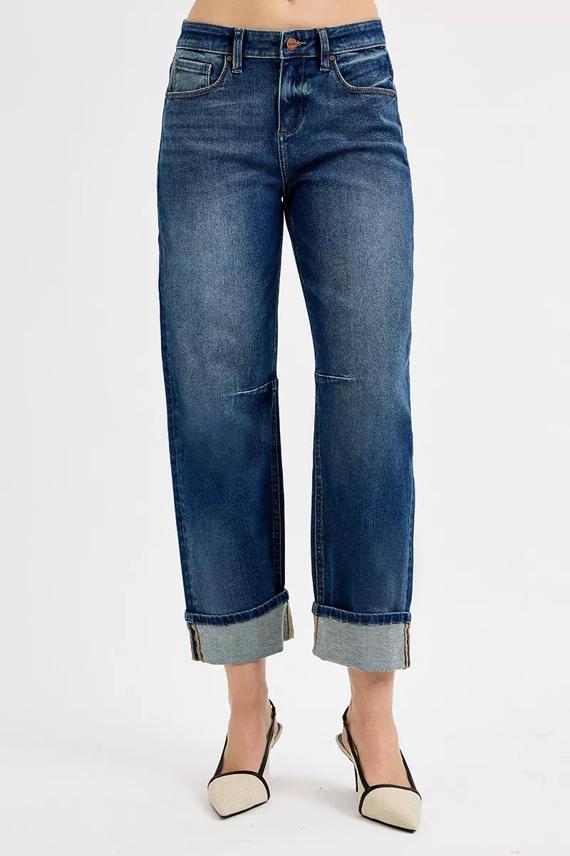RISEN Slouchy Crop Barrel Cuffed Jeans - Draped in Grace