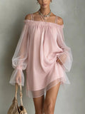Off-Shoulder Sheer Sleeve Mini Dress - Draped in Grace