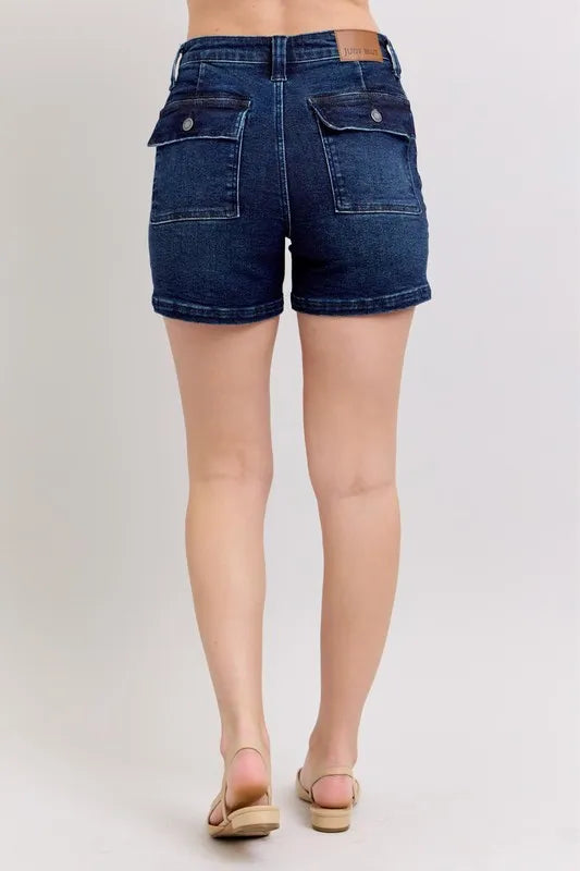 Judy Blue Full Size High Waist Back Flap Pocket Denim Shorts Plus Size - Draped in Grace