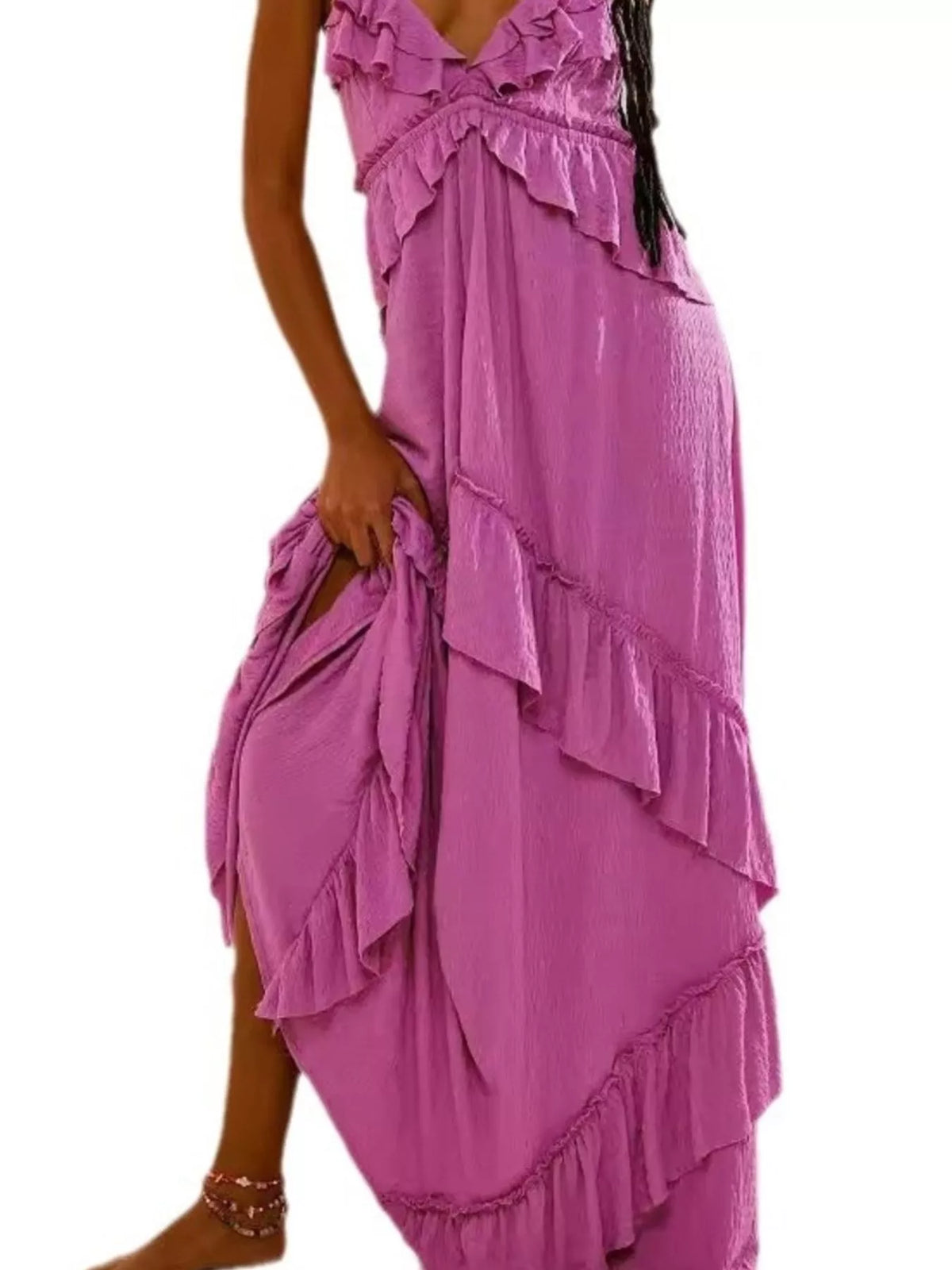 Ruffled Halter Neck Maxi Dress - Draped in Grace