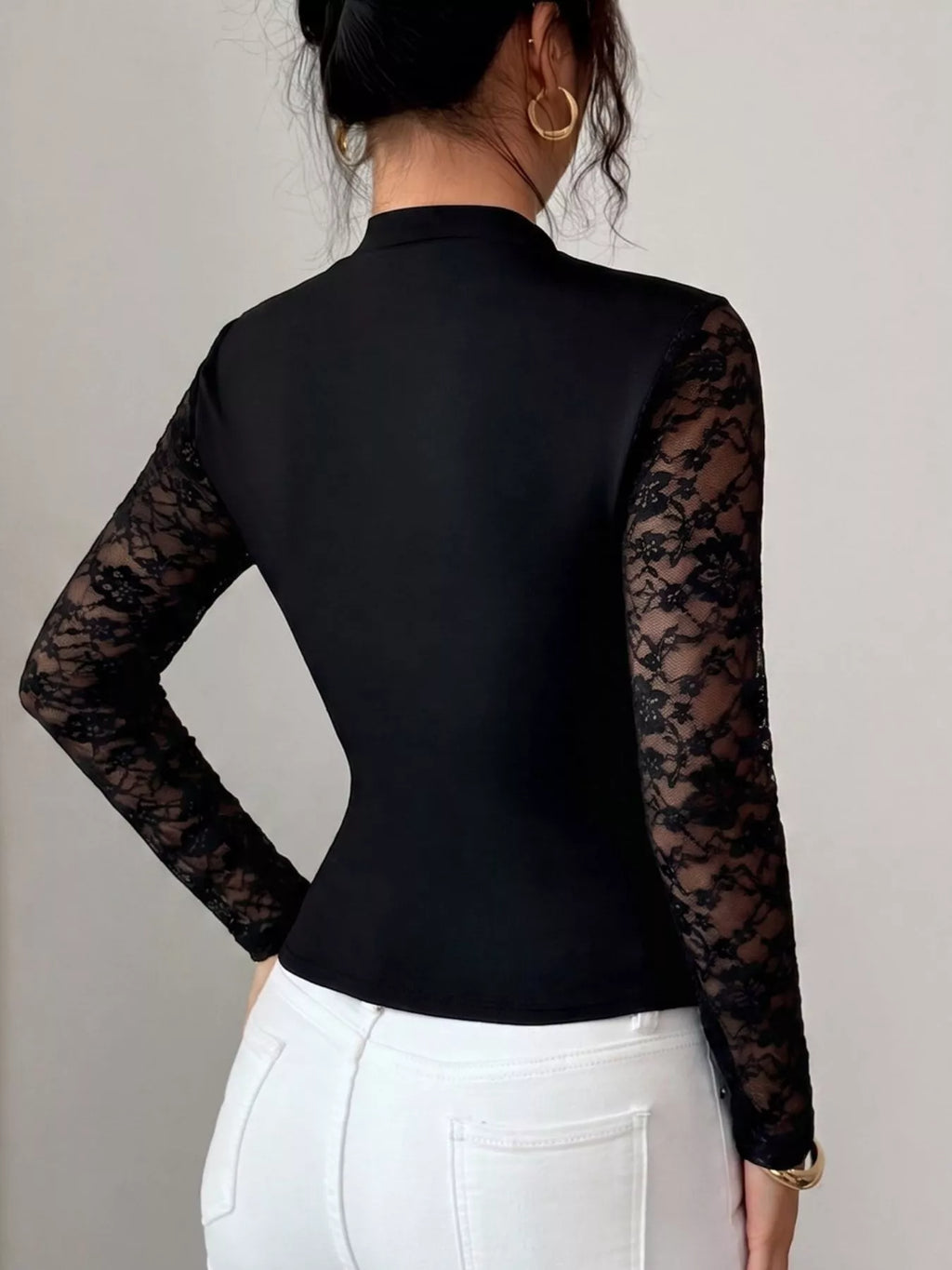Lace Trim Cutout Front Top - Draped in Grace