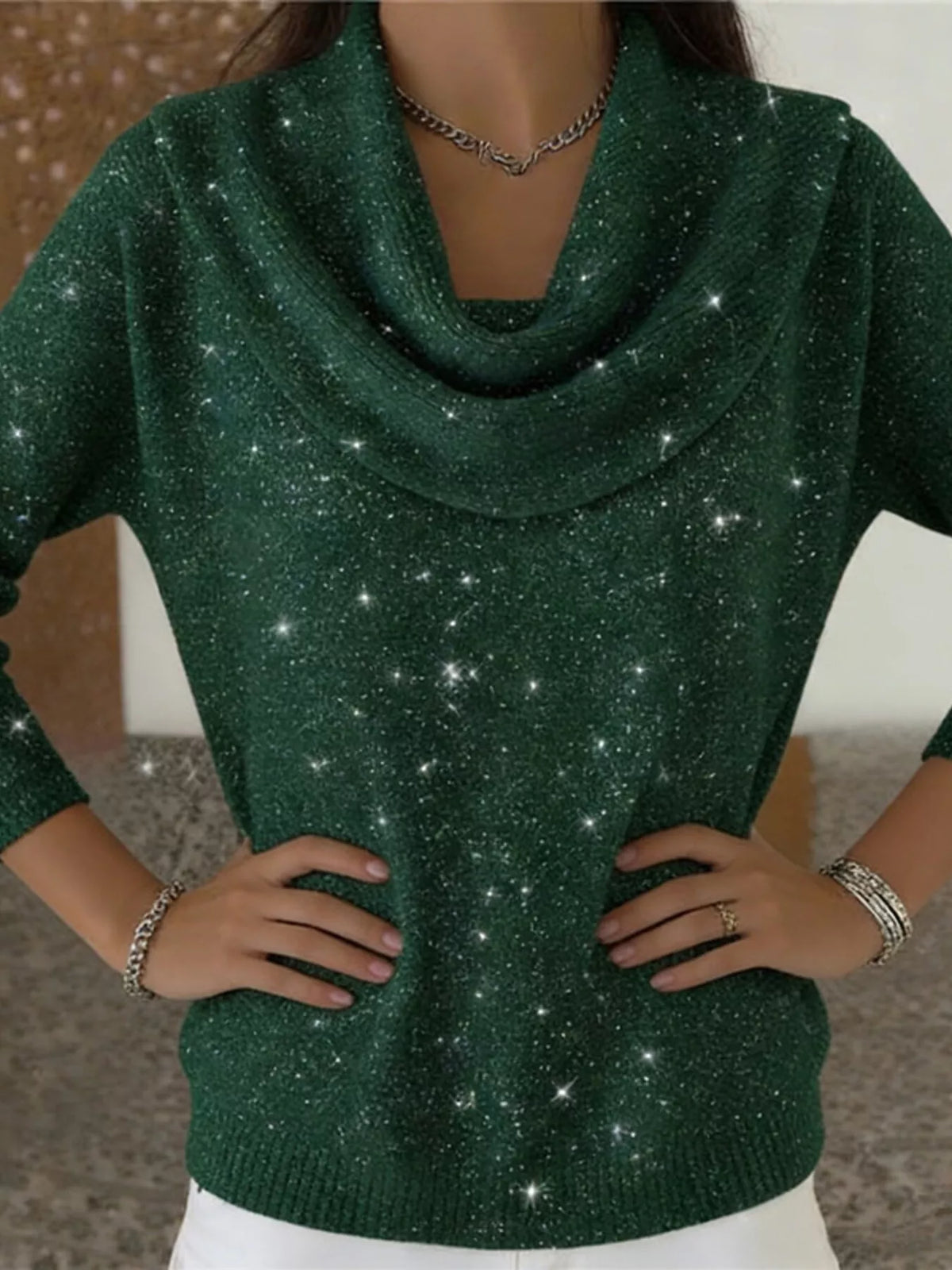 Full Size Solid Color Cowl Neck Sweater Plus Size - Draped in Grace