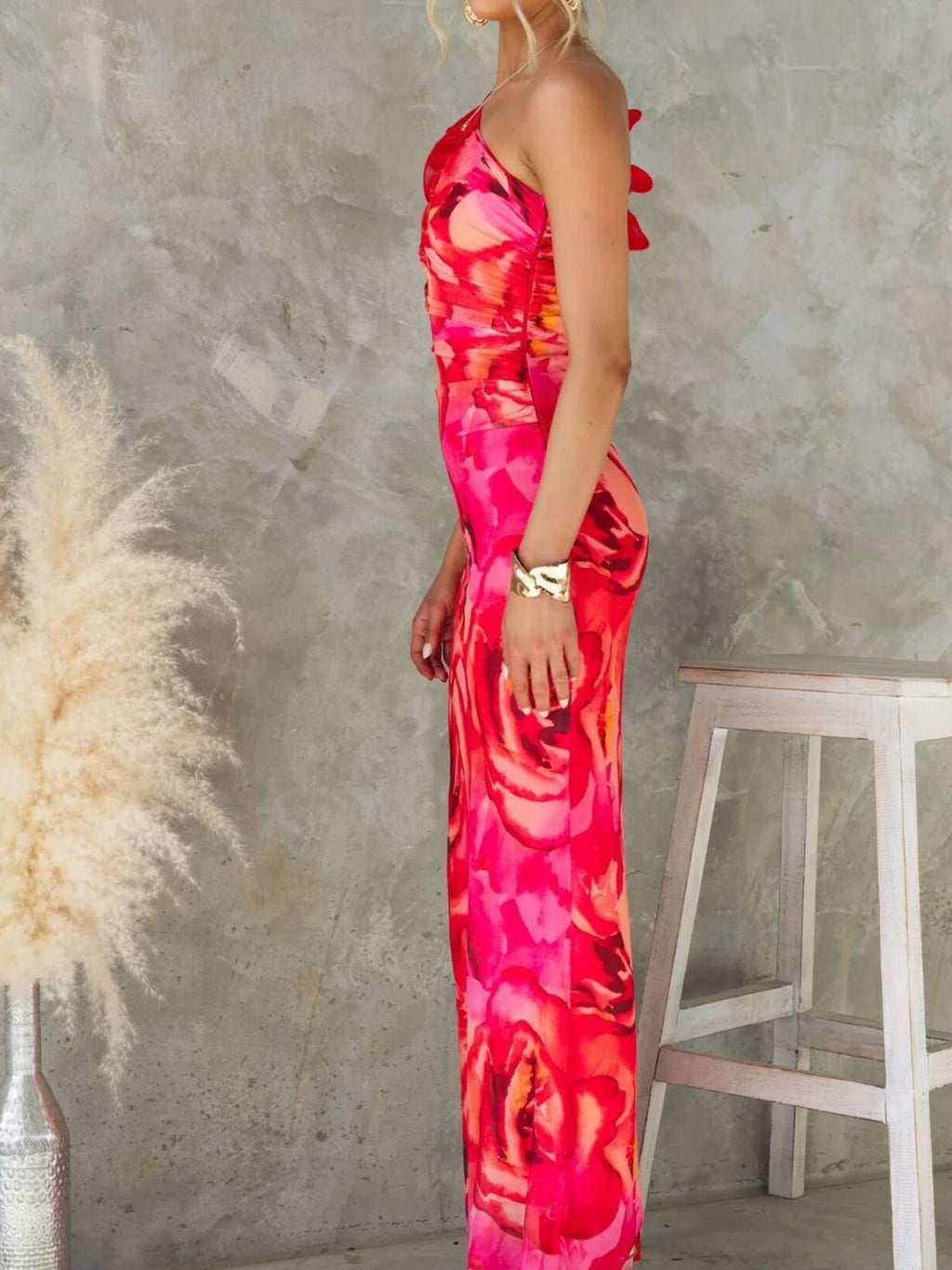 Floral Print One-Shoulder Maxi Dress - Draped in Grace