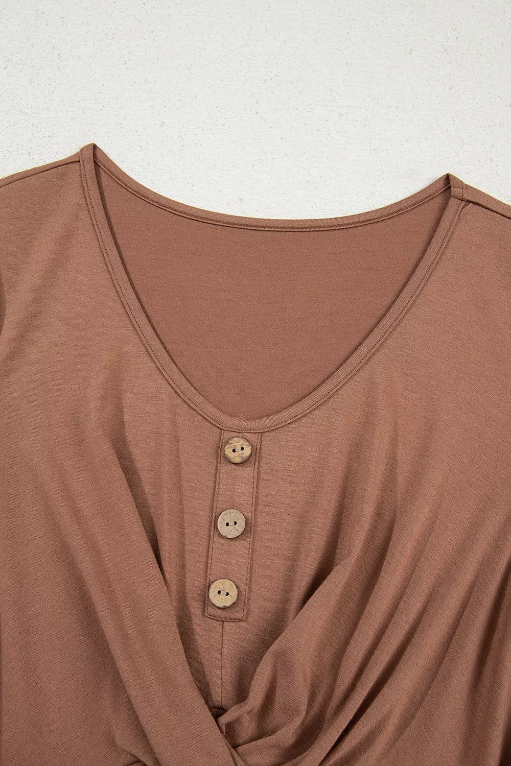 Shirred Cuff Long Sleeve Button Round Neck Mini Dress - Draped in Grace