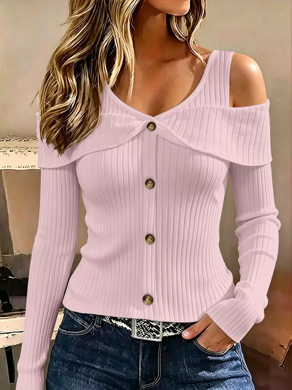 Cold Shoulder Ribbed Knit Top - Draped in Grace