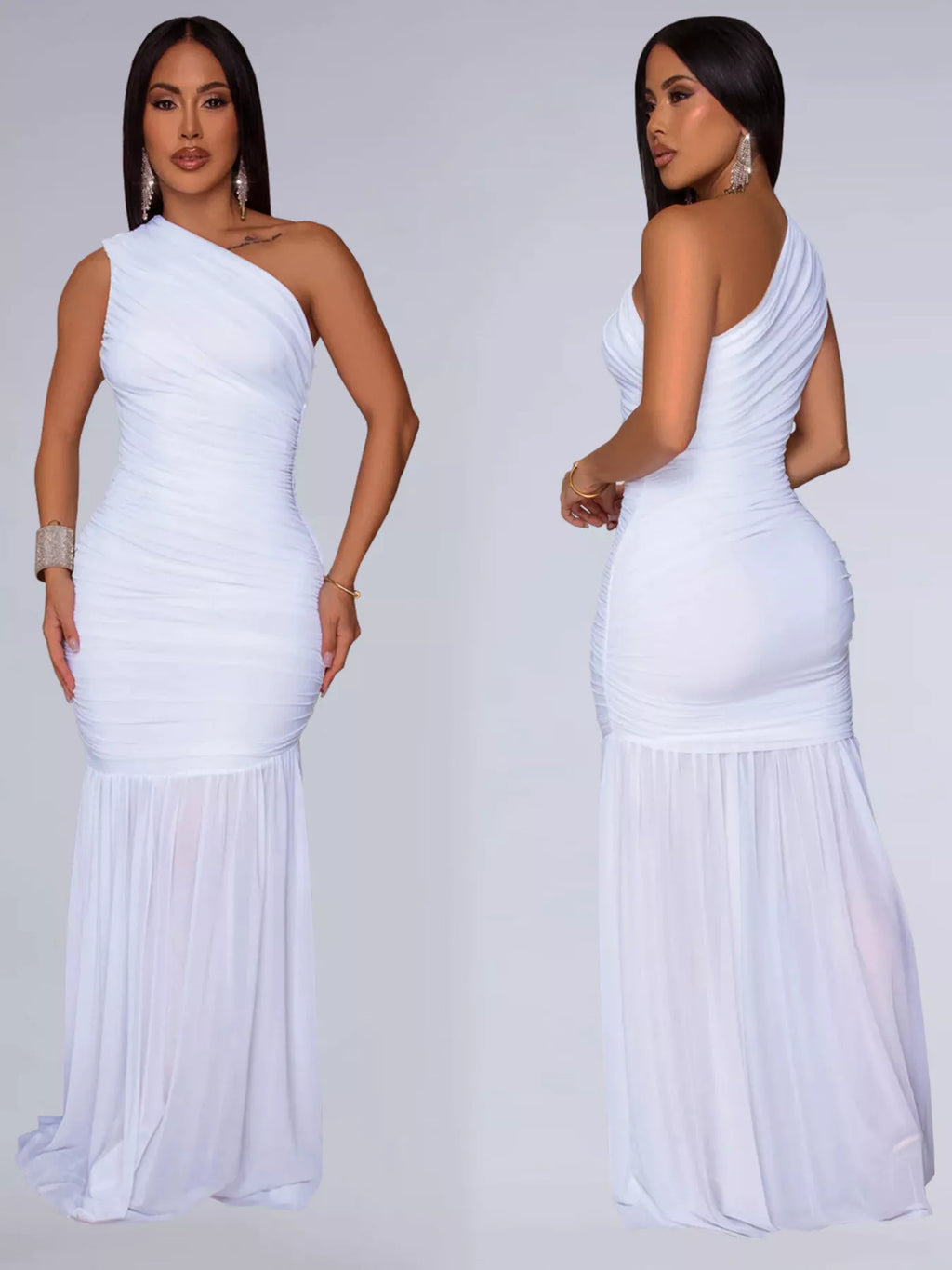 One-Shoulder Ruched Bodycon Maxi Dress - Draped in Grace