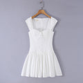 Sweet Romantic Gentle First Love Slim White Dress Design Square Neck Cinched Pettiskirt Dress - Draped in Grace