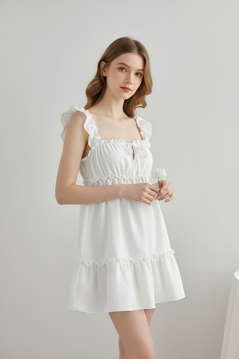 Frill Tie Front Mini Dress - Draped in Grace