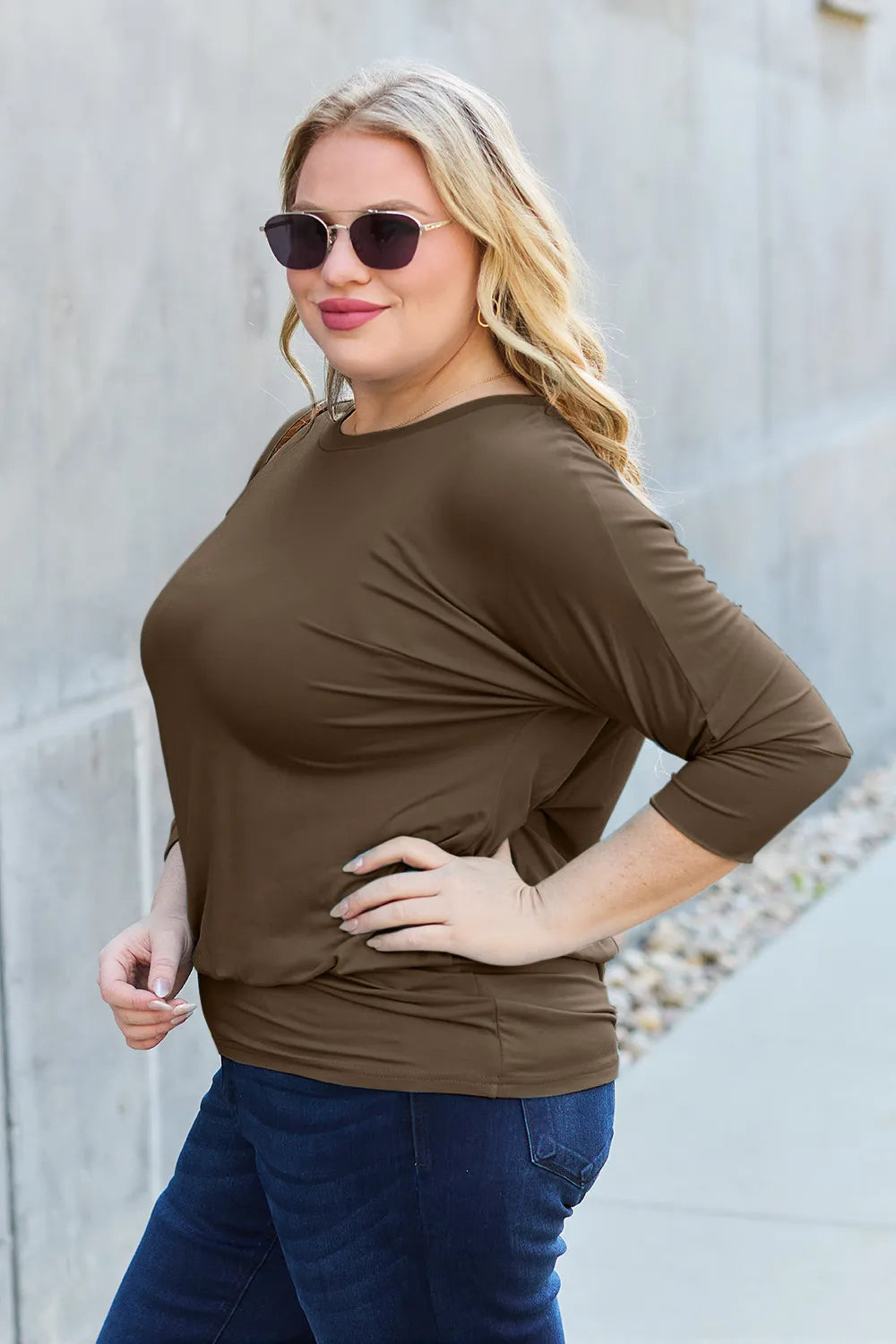 Basic Bae Full Size Round Neck Batwing Sleeve Top - Draped in Grace