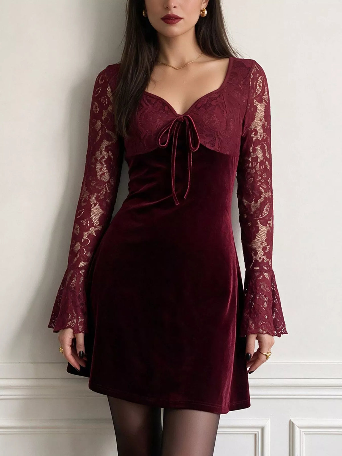 Lace Flare Sleeve Mini Dress - Draped in Grace