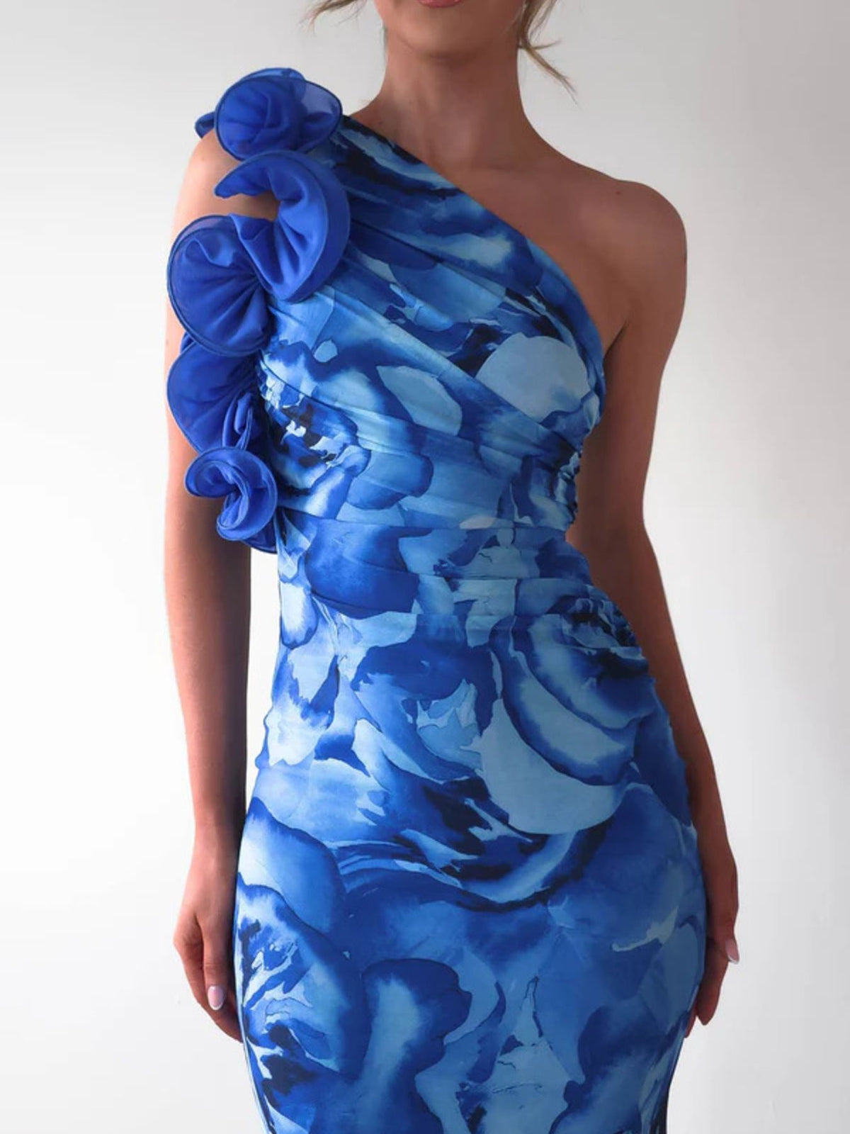 Floral Print One-Shoulder Maxi Dress - Draped in Grace