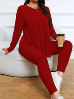 Ribbed Knit Split-Hem Two-Piece Set