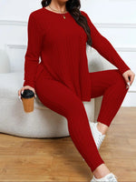 Ribbed Knit Split-Hem Two-Piece Set