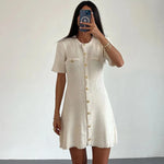 Ribbed Knit Mini Dress with Button Detail