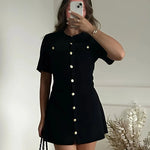 Ribbed Knit Mini Dress with Button Detail