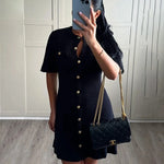 Ribbed Knit Mini Dress with Button Detail