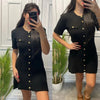 Ribbed Knit Mini Dress with Button Detail