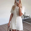 Ribbed Knit Mini Dress with Button Detail