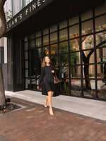 Waffle Knit Long-Sleeve Dress, Black