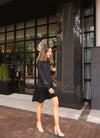 Waffle Knit Long-Sleeve Dress, Black