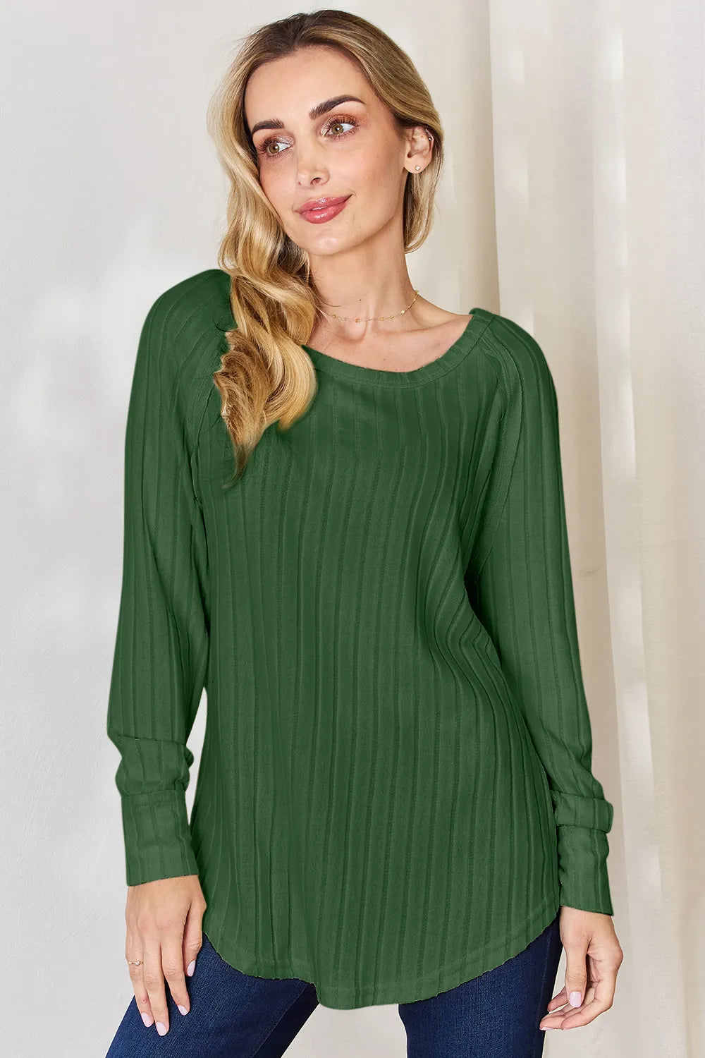 Basic Bae Full Size Ribbed Round Neck Slit T-Shirt - Draped in Grace