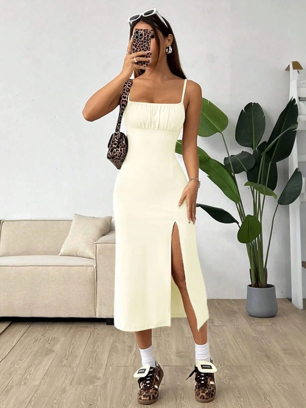 Slit Bodice Midi Cami Dress - Draped in Grace