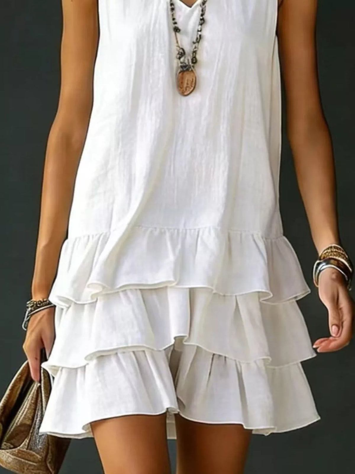 Full Size Ruffled Hem V-Neck Sleeveless Dress Plus Size - Draped in Grace