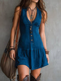 Full Size Sleeveless V-Neck Mini Dress Plus Size - Draped in Grace