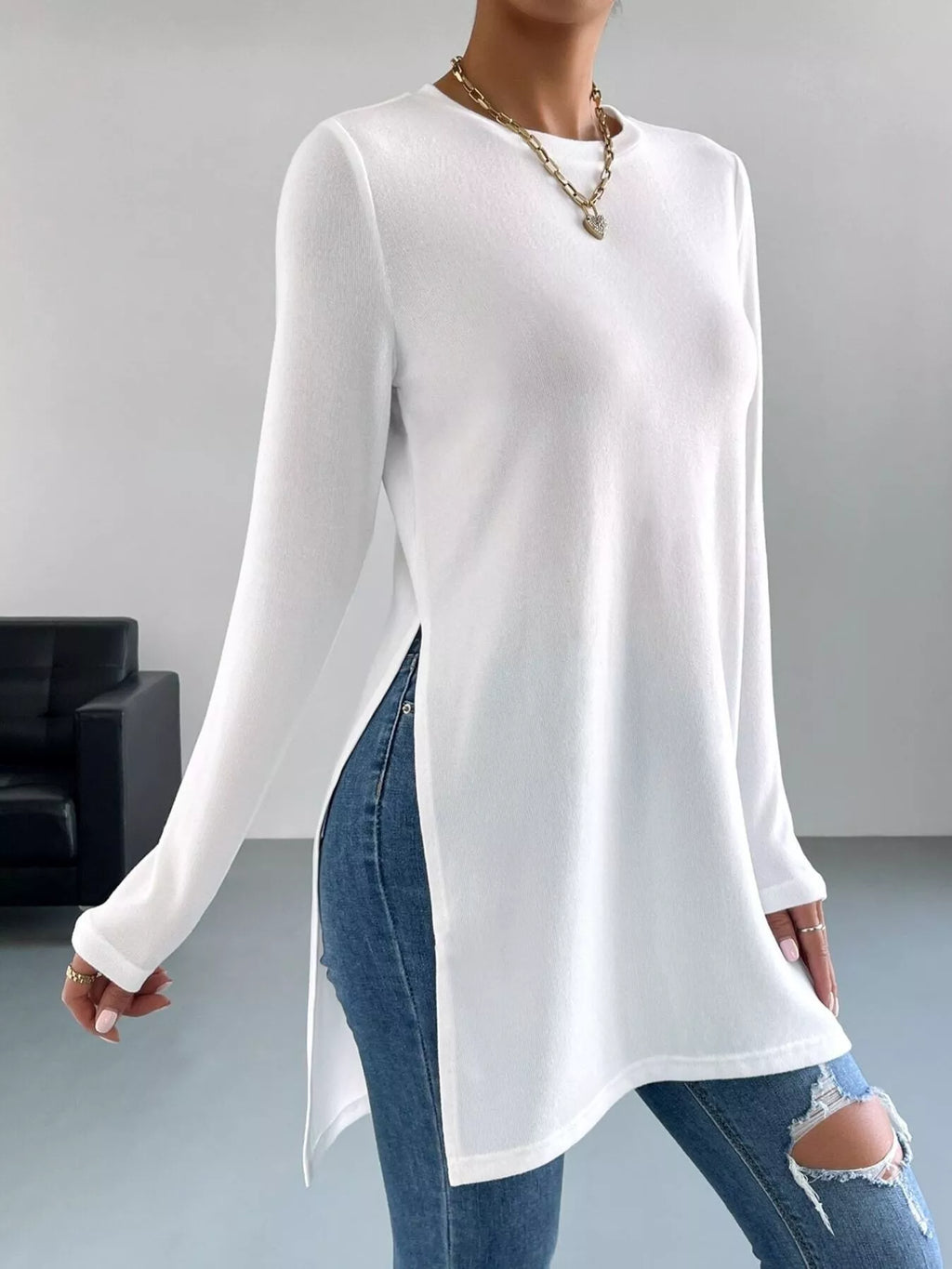 Long Sleeve Side Slit T-Shirt - Draped in Grace