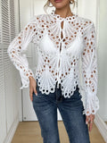 Lace Button Up Long Sleeve Shirt - Draped in Grace