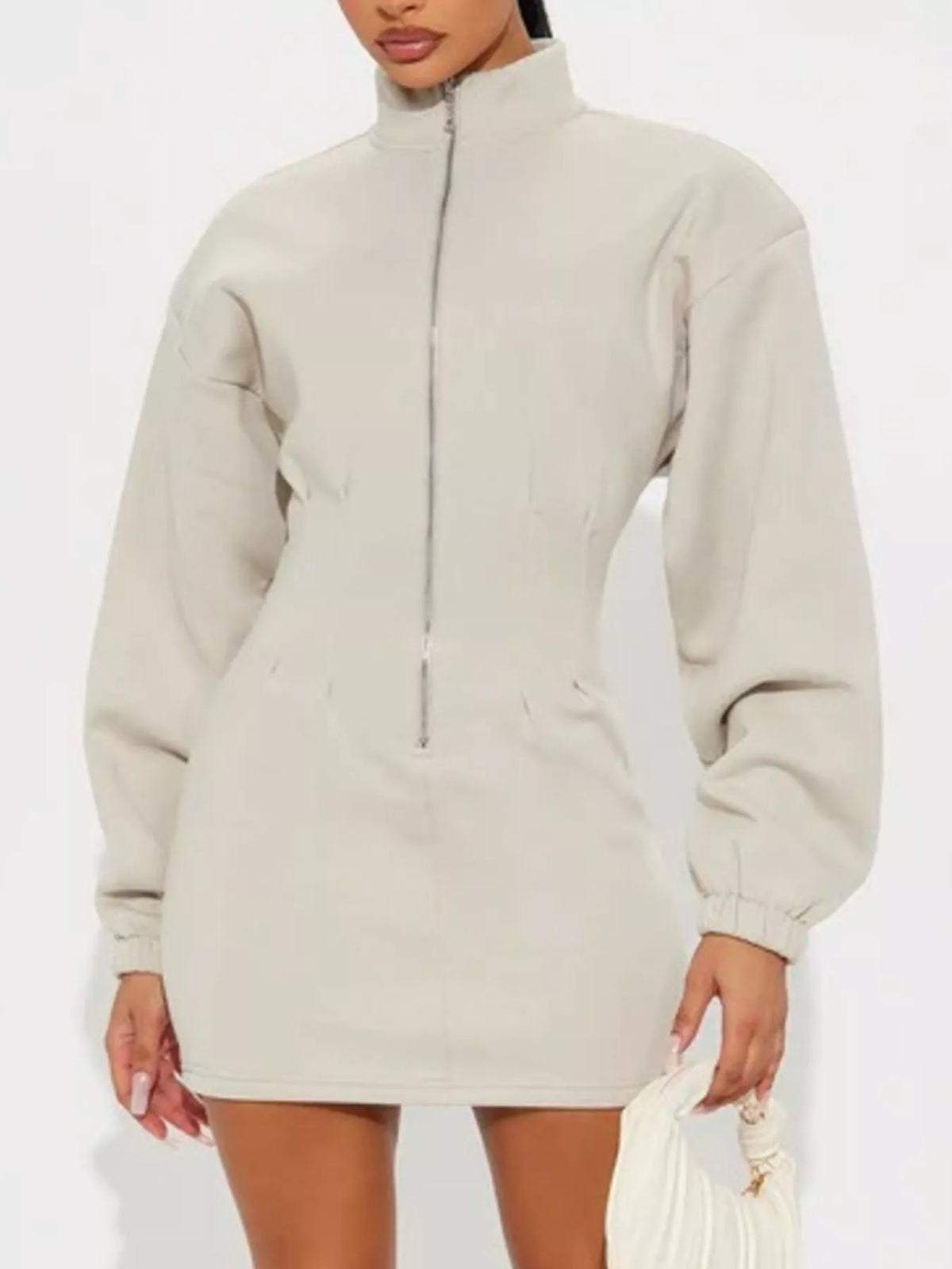 Casual Zip-Up Long Sleeve Mini Dress - Draped in Grace