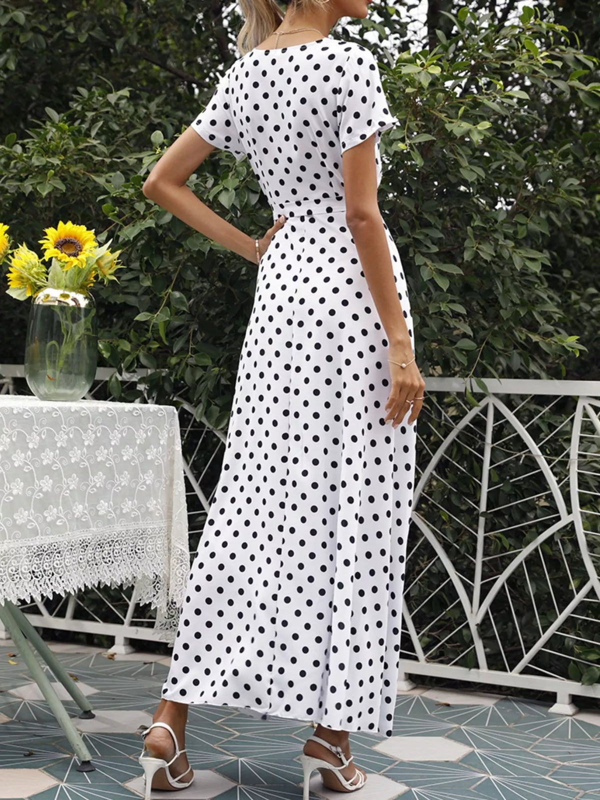 Polka Dot Wrap Maxi Dress - Draped in Grace