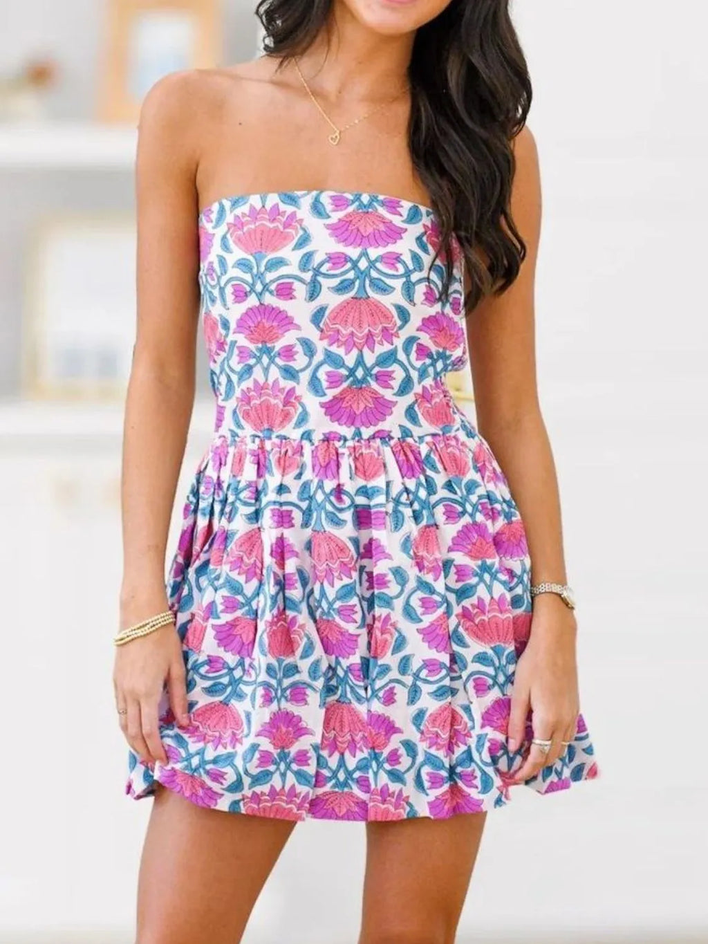 Printed Tube Mini Dress - Draped in Grace